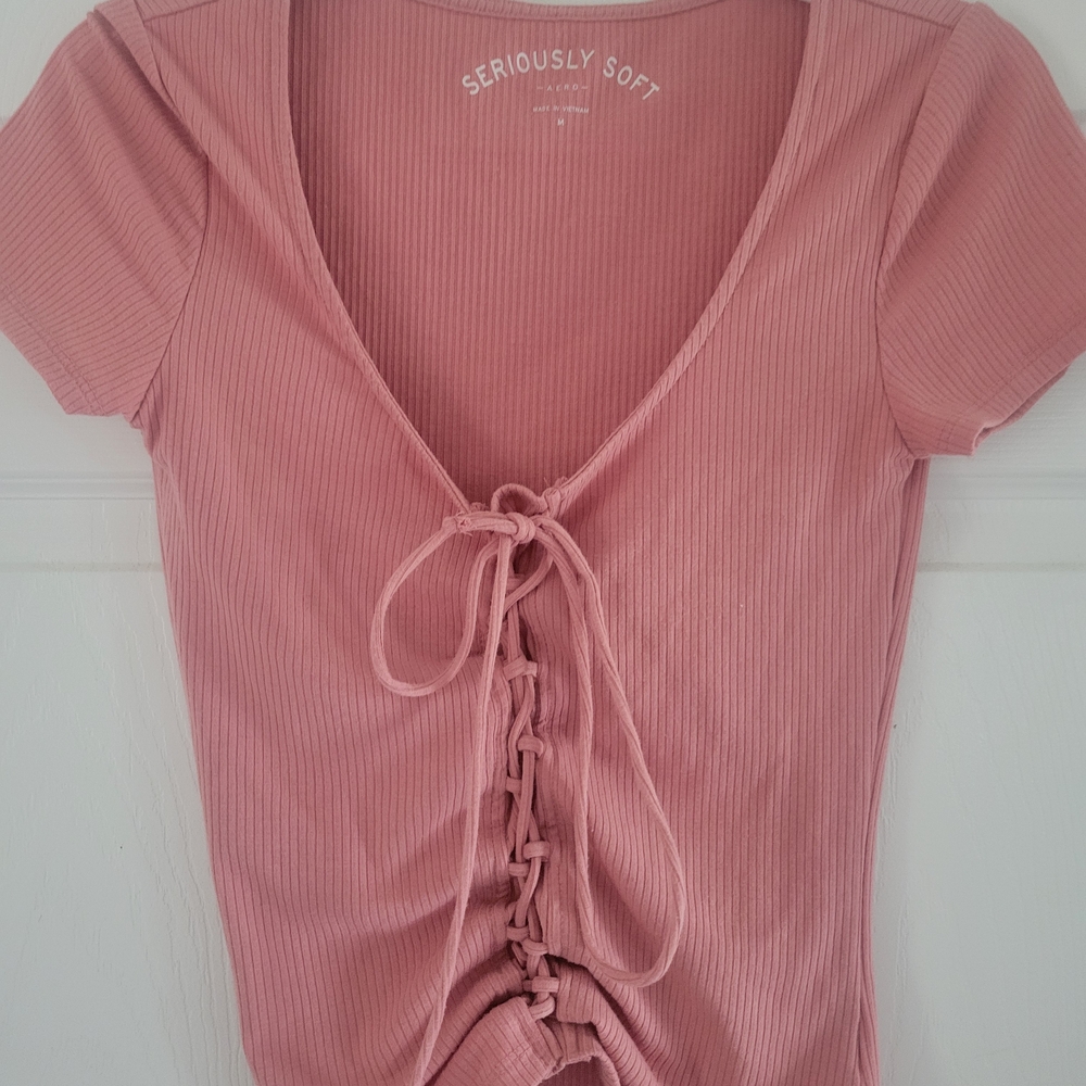Aeropostale Pink Tie Front Short Sleeve Bodysuit